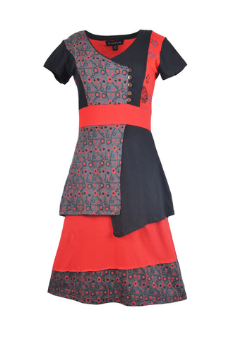  Sleeve Dress With Patches & Prints