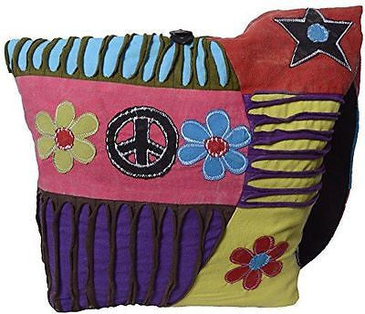 Multicolored Ladies Canvas Shoulder Tote Messenger Bag with Razor Cut and Flower embroidery- SDBG-1031 - TATTOPANI