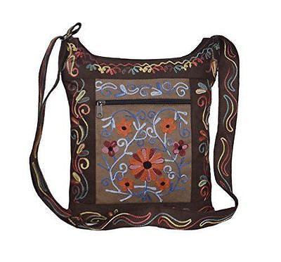 Multicolored Canvas shoulder Tote Messenger Bag with Flower embroidery and pockets