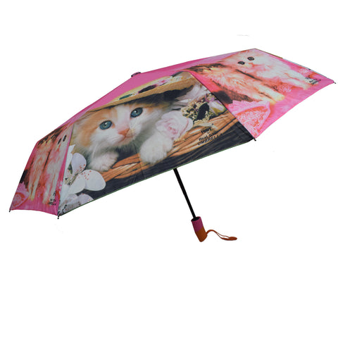 Colorful ladies umbrella with printed cat pictures. Both automatic opening and closing (3558 Pink) - craze-trade-limited