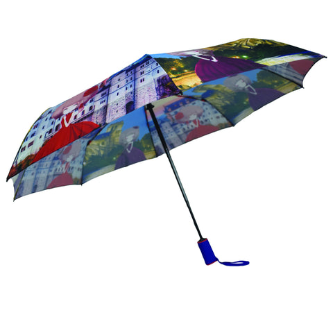 Colorful ladies umbrella with printed city girls. Both automatic opening and closing (3570 Purple) - craze-trade-limited