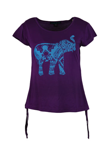 Ladies Short Sleeve Tops with Elephant Print T-Shirt (No Refund/ No Exchange)