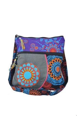 Multicolored canvas shoulder tote messenger summer bag with prints- SDBG-1037