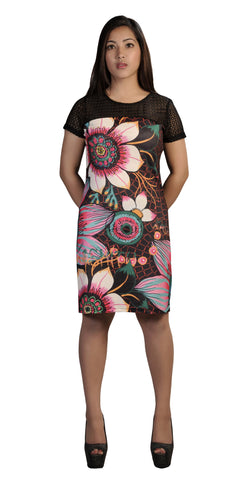Short Sleeved Dress With Flower Pattern Print. (NO REFUND/ NO EXCHANGE) - craze-trade-limited