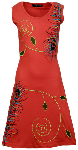 Dark Orange Dress With Mayur Print & Embroidery. - TATTOPANI