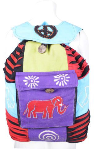 Elephant Embroidery Multicolored Back Pack - TATTOPANI