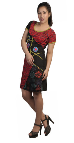 Short Sleeve Dress With Abstract Prints Design. - TATTOPANI